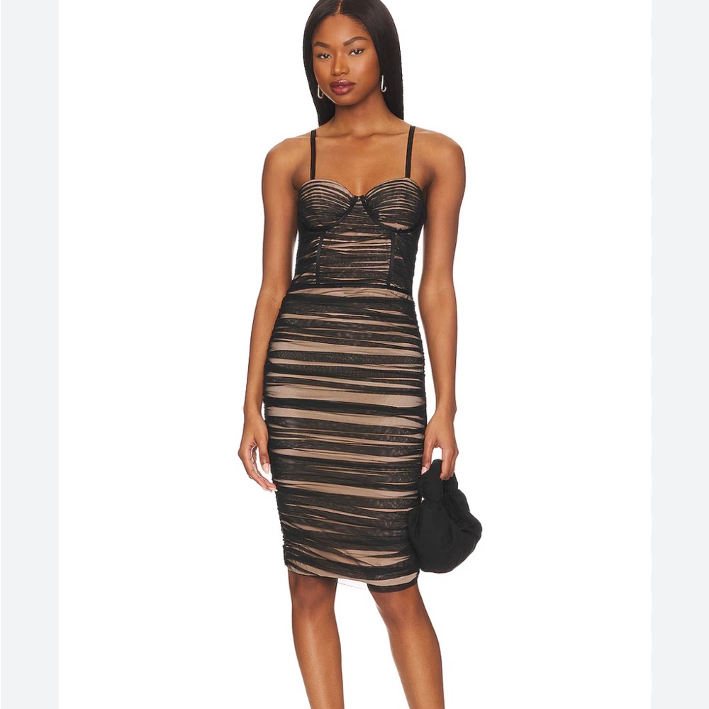 Alice + Olivia DAMIA RUCHED BUSTIER MIDI DRESS | Size 0 | NEW with tag